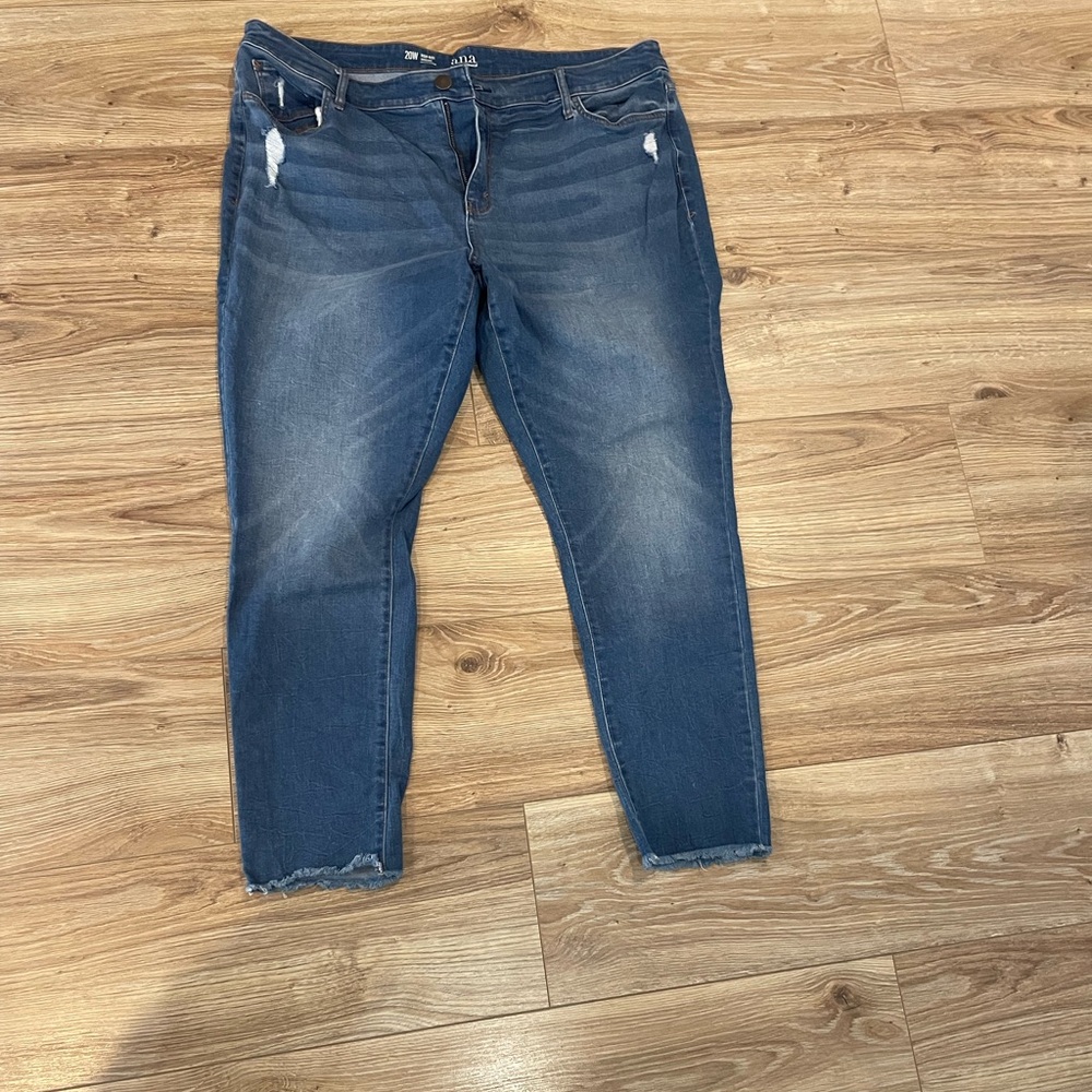 A.N.A. - High Rise Medium Wash Skinny Jegging with Raw Hem and Rip Details